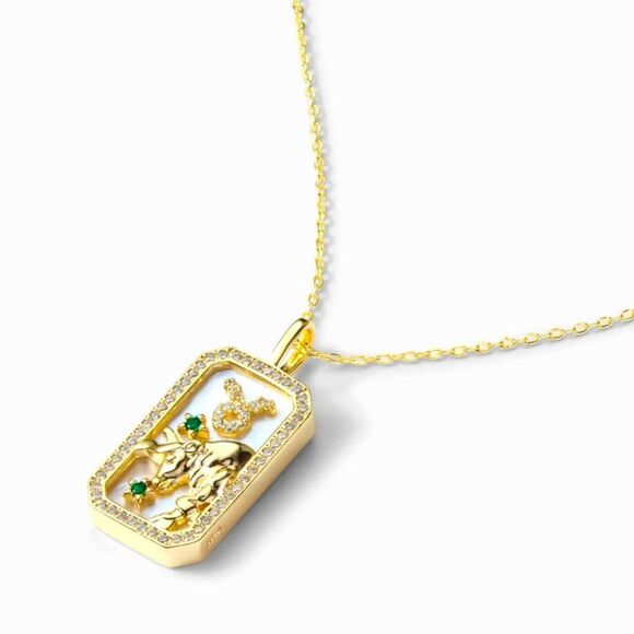 SALE 18k Stamped Gold Filled Iridescent Taurus Horoscope Crystal Necklace - Picture 3 of 10